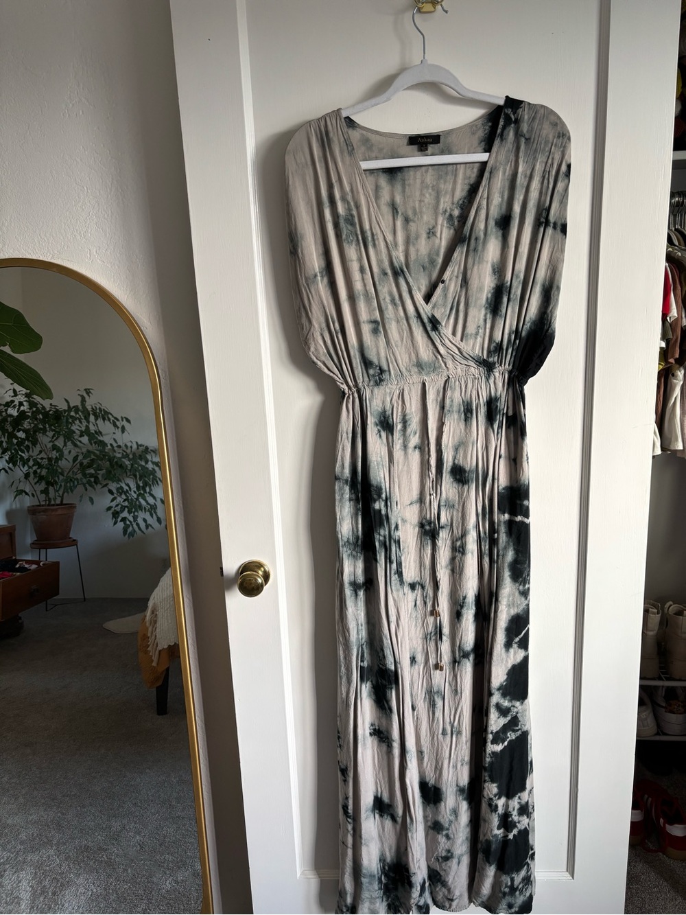 Aakaa Grey Tie-Dye Wrap Maxi Dress